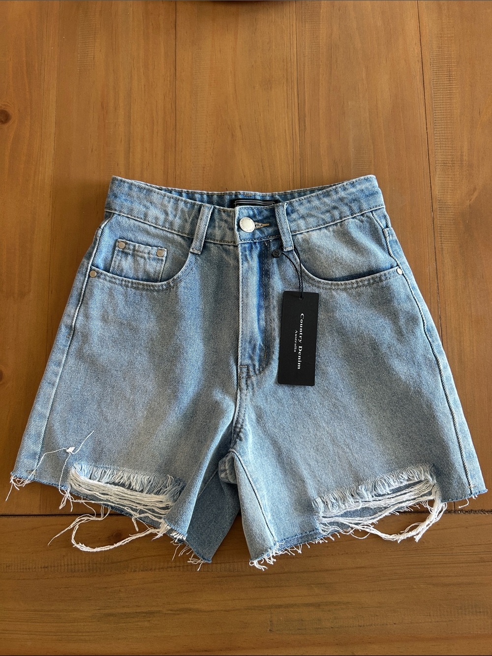 Light Wash High-Rise Distressed Denim Shorts - Classic Five-Pocket